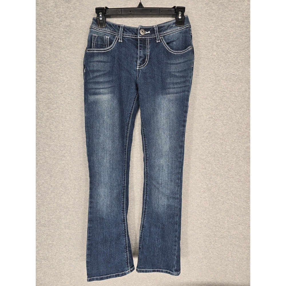 Vintage Y2K Mudd Bootcut Jeans Thick Contrast Stitch Dark Wash Sz 14 AdjustableI